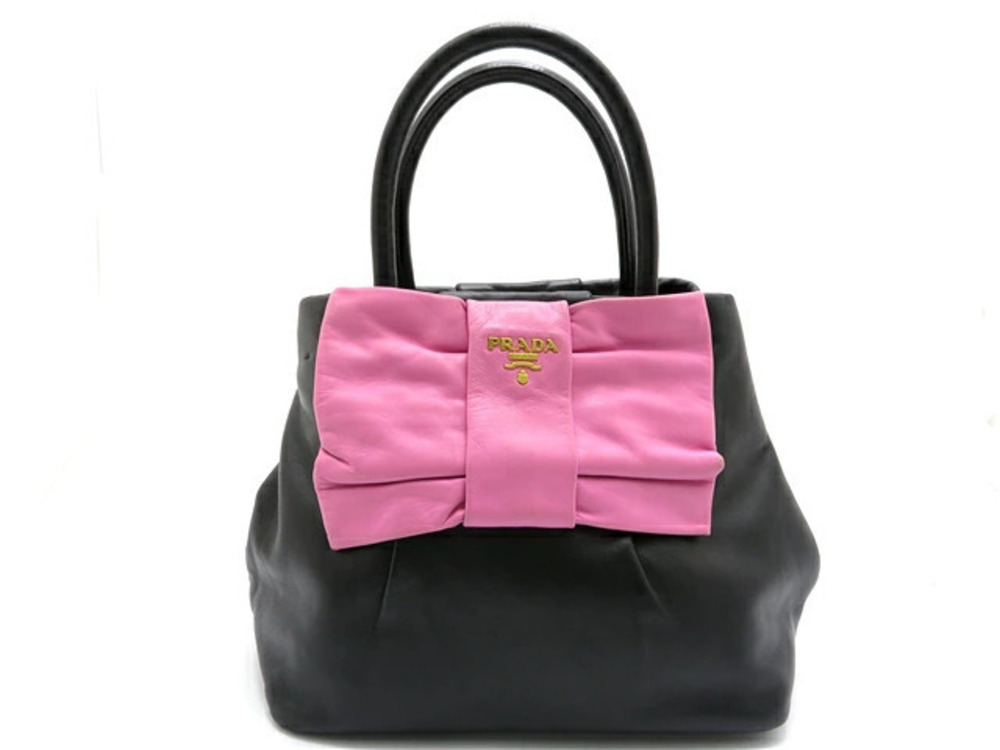 Prada bag calfskin black pink ribbon